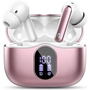 Wireless Bluetooth Earbuds Noise Cancelling Mic Waterproof LED Display Pink